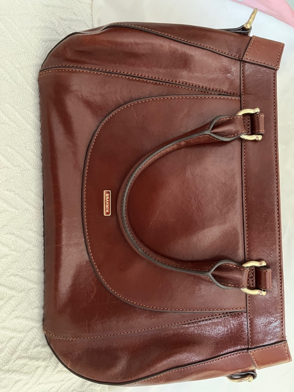 Brahmin Chestnut Brown Leather Tote with Gold-Tone Hardware